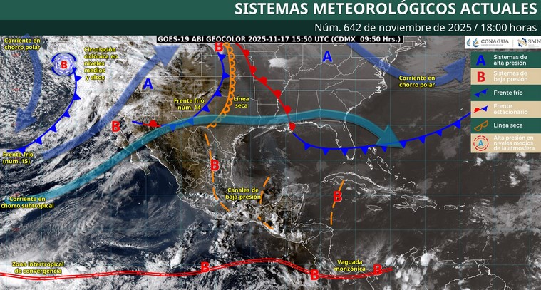 Frente frío 15 en camino: prevén lluvias y vientos fuertes en varios estados la noche de este lunes