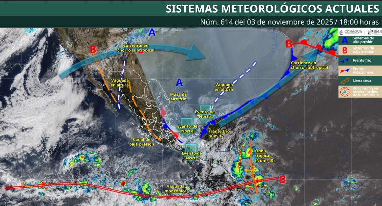 Frente frío 12 y nueva onda tropical causarán lluvias y descenso de temperaturas esta noche