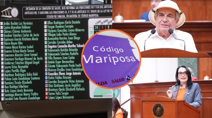 Diputados en pleno junto a un letrero de código mariposa