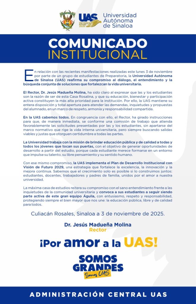 La UAS reafirma su compromiso al dialogo, tras manifestación de estudiantes