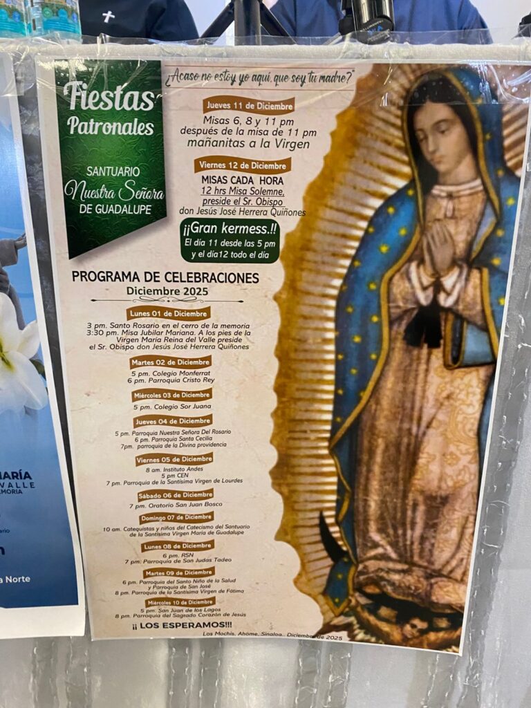 Programa de celebraciones por el Día de la Virgen de Guadalupe en Los Mochis.
