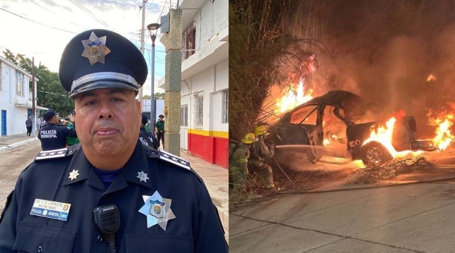 Jefe policiaco en Guasave en accidente con carro incendiado