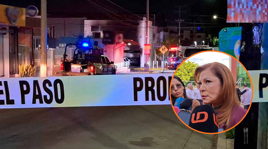 En grande operativo de seguridad al fondo y una cinta de protección que asegura la zona para que nadie acceda, en un circulo abajo a la derecha la titular de la Secretaría de Educación Pública y Cultura (Sepyc), Gloria Himelda Félix Niebla