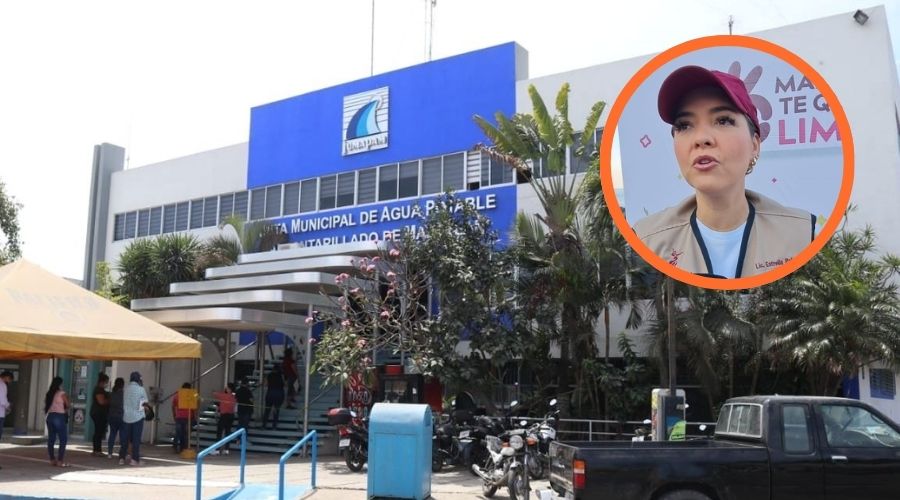 Presidenta municipal de Mazatlán, Estrella Palacios Domínguez junto al edificio de la JUMAPAM