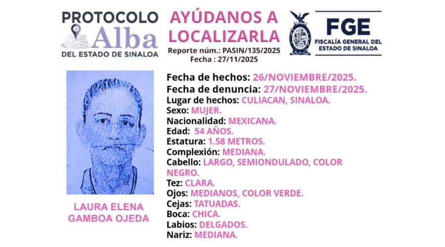 Ficha de búsqueda de una persona desaparecida, donde se describe su aspecto corporal as{i como una imagen