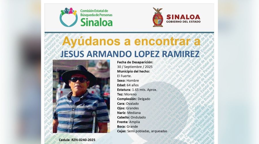 Ficha de búsqueda con las características de la persona desaparecida