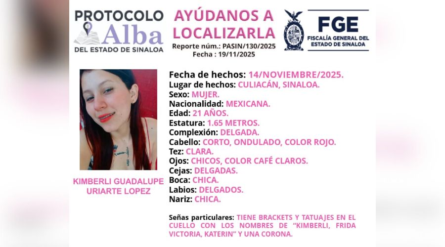 Ficha de búsqueda en la que se proporcionan datos de la persona que se encuentra desaparecida