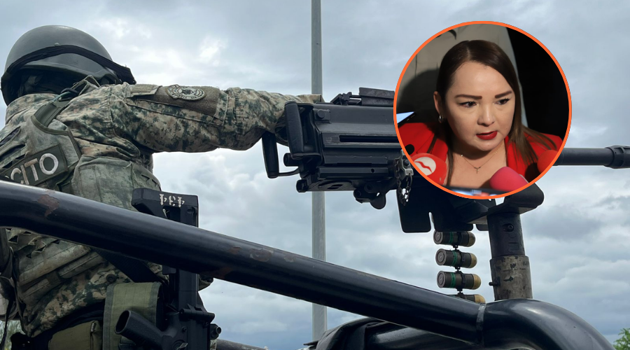 Claudia Zulema Sánchez Kondo en un circulo y un militar de fondo