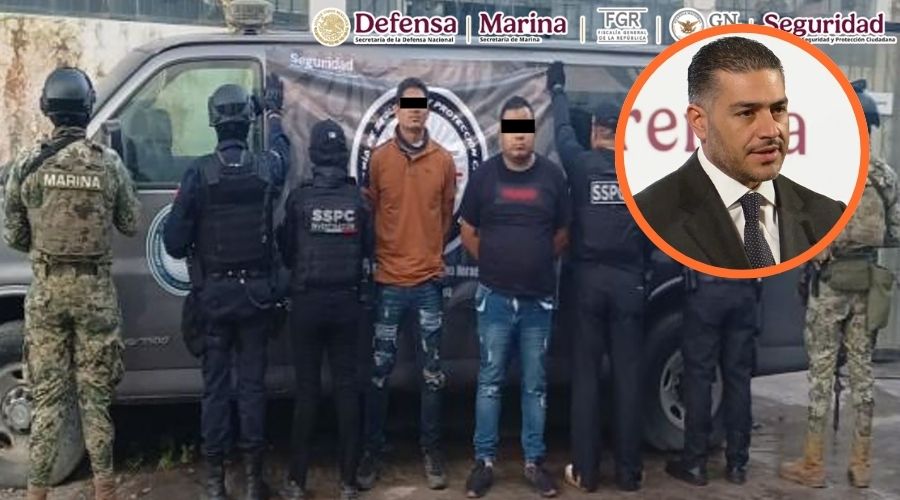 Personas detenidas junto a elementos de seguridad y el ejercito mexicano