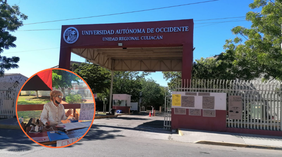 Unidad Culiacán de la UAdeO y en un círculo la profesora que realiza la huelga
