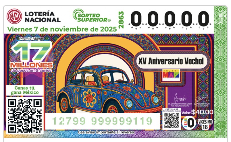 Imagen de un boleto de la Lotería Nacional