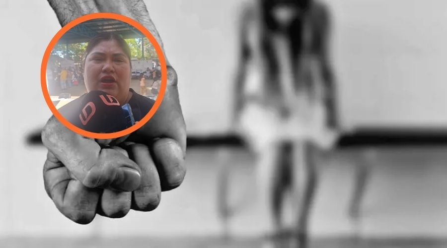Titular de SEMUJERES en Ahome junto a un puño y una persona con la cabeza agachada