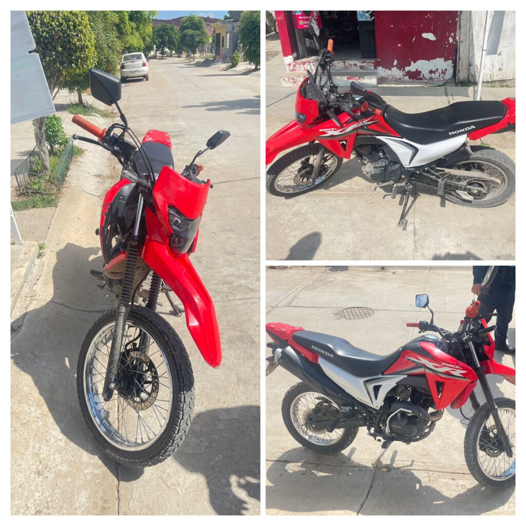 Motocicleta de la marca Honda, asegurada por las autoridades en Mazatlán