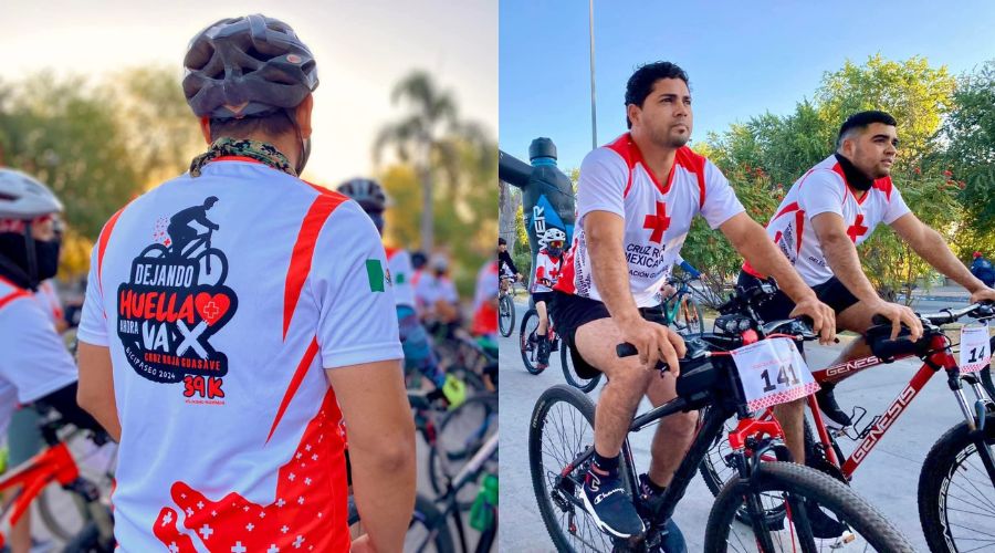 Personas de espaldas y montandos en bicicletas con uniformes del evento Bici Paseo 2025