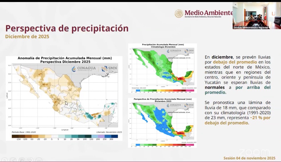 Perspectiva de precipitación y temperaturas para el trimestre noviembre, diciembre, enero en México. SMN