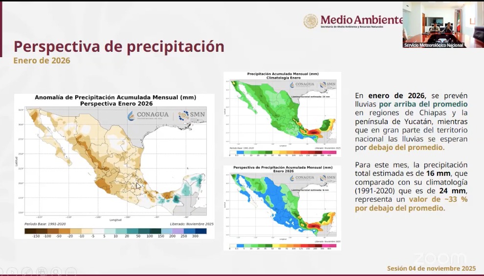 Perspectiva de precipitación y temperaturas para el trimestre noviembre, diciembre, enero en México. SMN