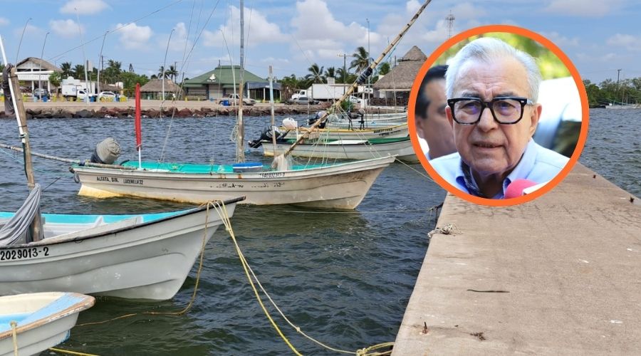 Lanchas de pesca junto la cara del gobernador Rubén Rocha Moya