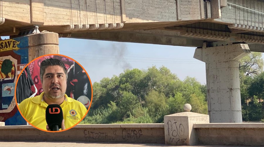 Imágenes de una carretera en Guasave y por detrás de un árbol presencia de humo desconocido, en un circulo abajo a la izquierda el director del Instituto de Protección Civil de Guasave, Macario Gaxiola Castro dando declaraciones para Línea Directa
