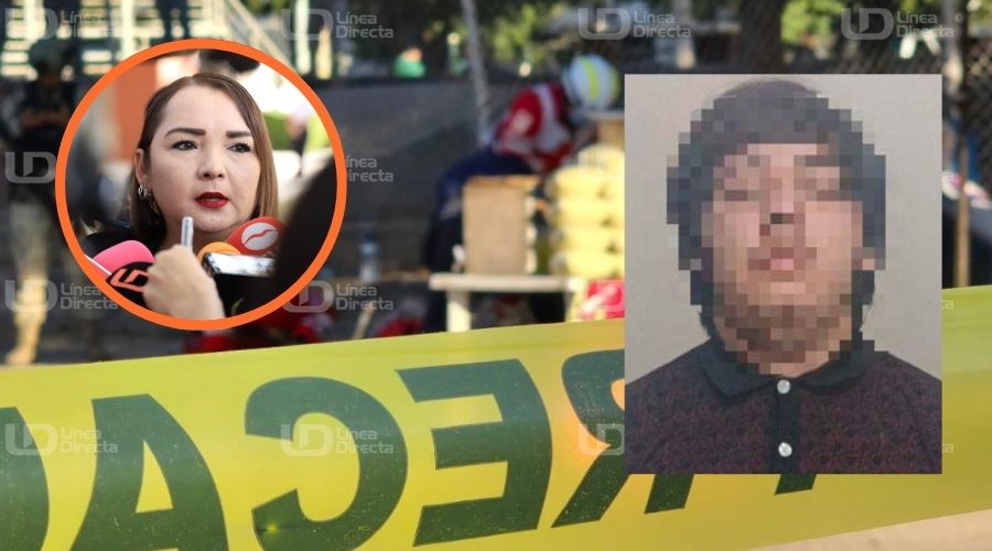 Claudia Zulema Sánchez Kondo, Fiscal de Sinaloa y un hombre con difuminado en el rostro, de fondo un hecho de feminicidio