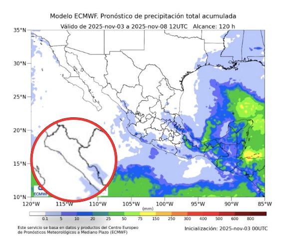 Probabilidad de lluvias a cinco días en Sinaloa, SMN