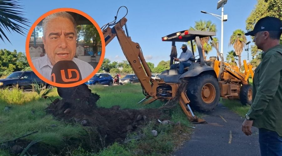 Maquinaría reparando socavón en Los Mochis