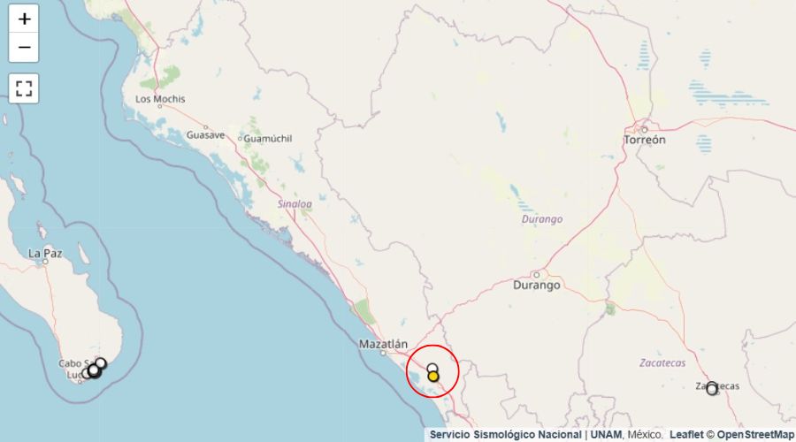 Sismos registrados en Sinaloa