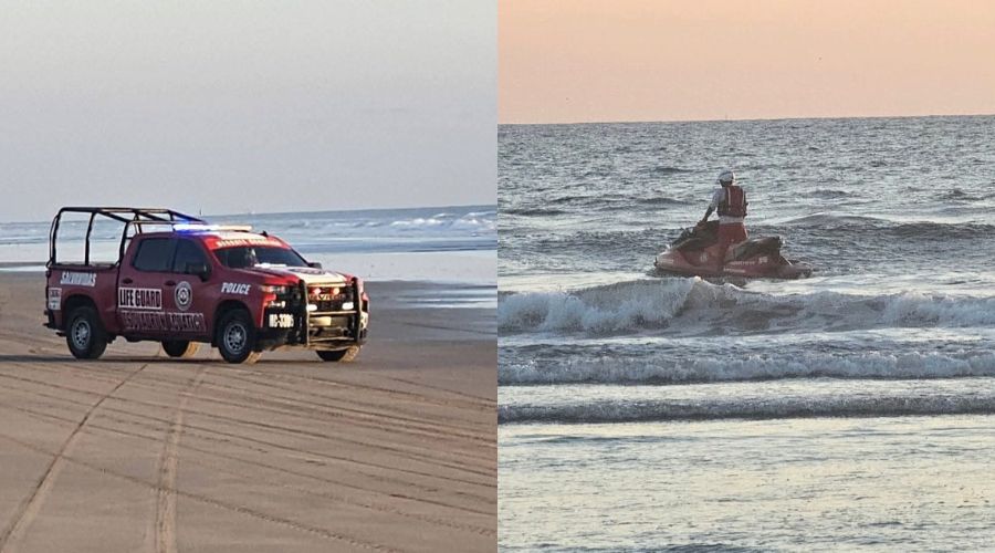Unidad de salva vidas y un elemento en un jetski en el mar