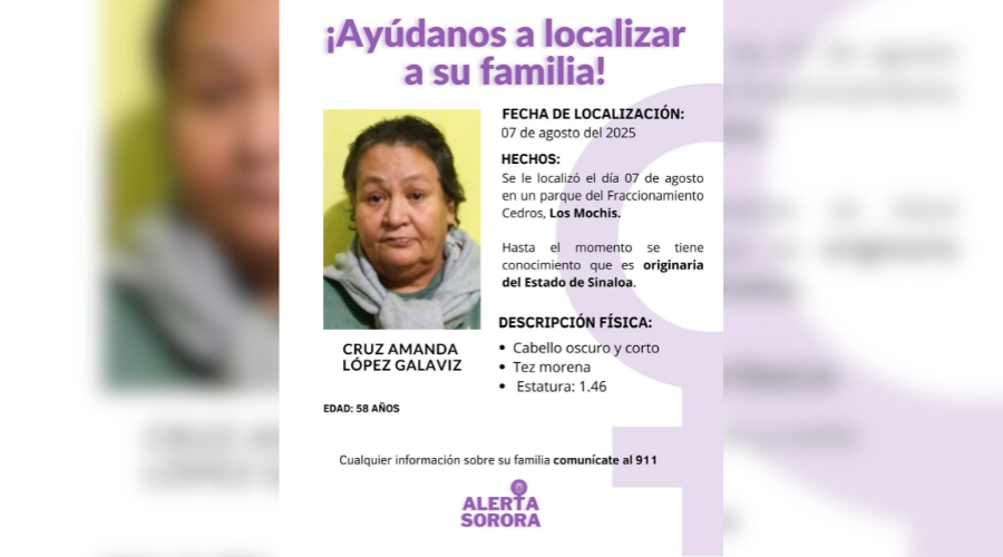 Ficha con los datos de la señora Cruz Amada López Galaviz