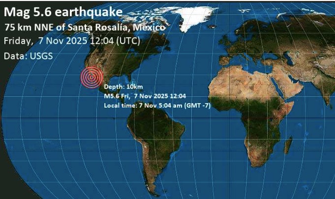 Imagen satelital del sismo de 5.5 en Santa Rosalía, Baja California Sur