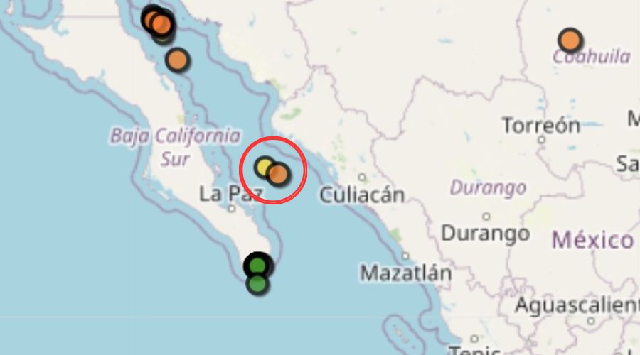 Imagen satelital de México en los que se registran 2 sismos muy cerca de Sinaloa