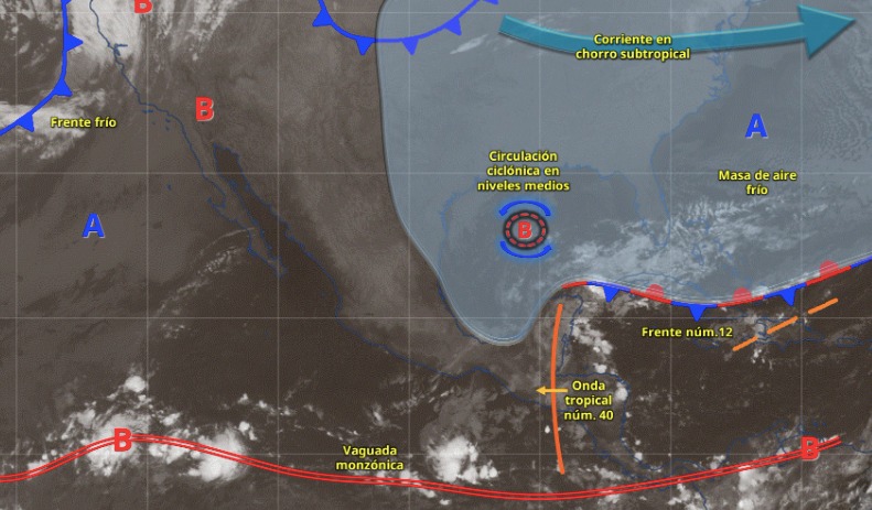 Imagen satelital de los Sistemas meteorológicos activos en México hoy 5 de noviembre del 2025