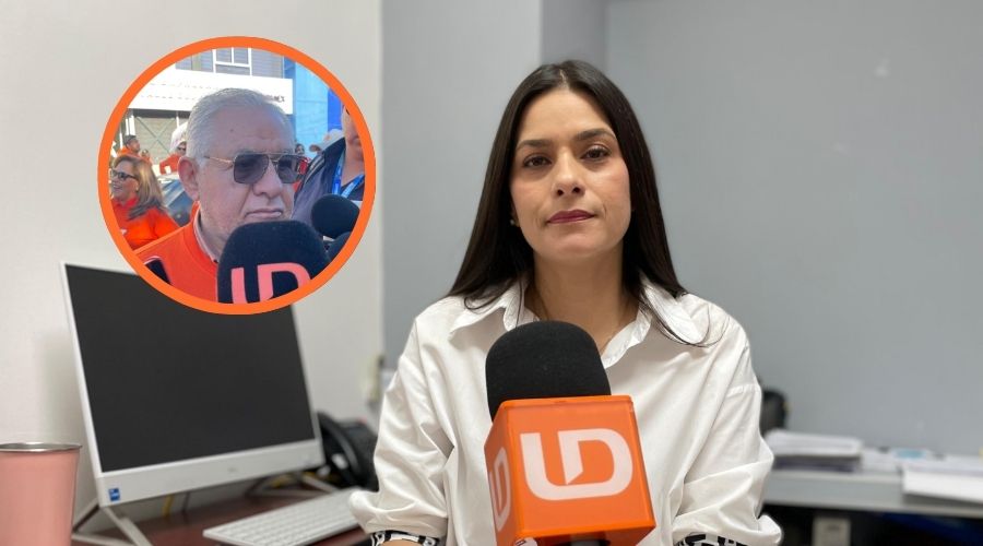 Solangel Sedano con micrófono de LD en naranja y en circulo Cutberto Ríos