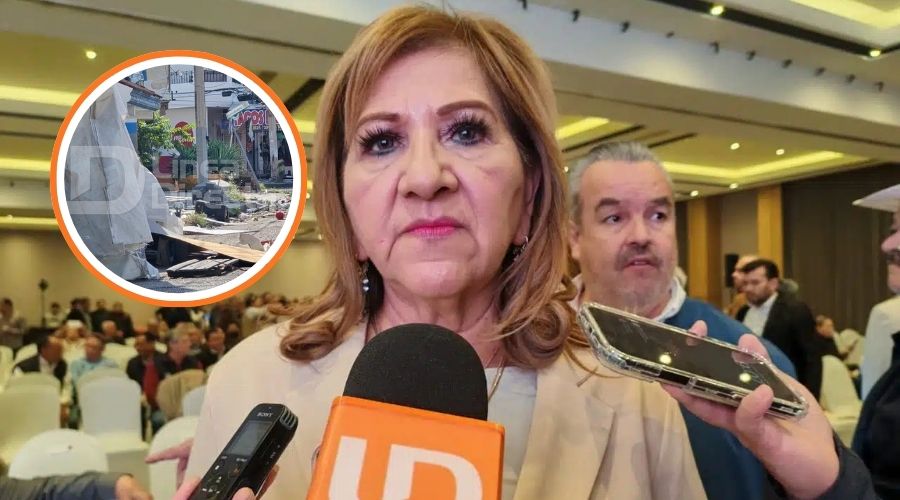 Tere Guerra, diputada de la Jucopo y en un círculo una imagen del hecho donde un trabajador del Infonavit atropelló a un comerciante de mariscos en Culiacán