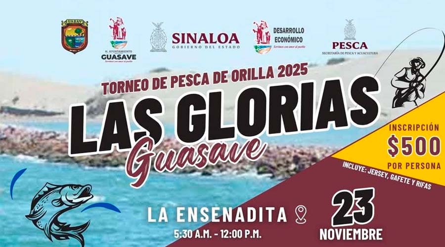 Convocatoria al evento de pesca en Las Glorias, Guasave