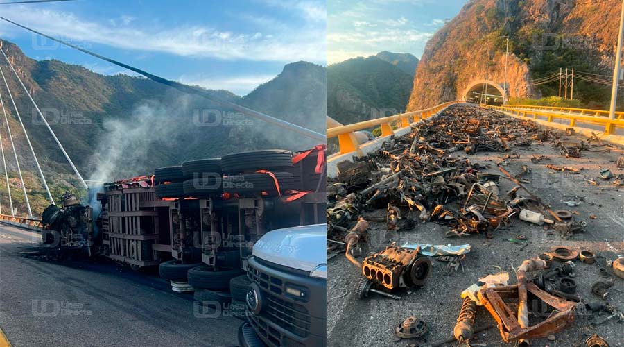 Tráiler vuelca en la autopista Mazatlán-Durango