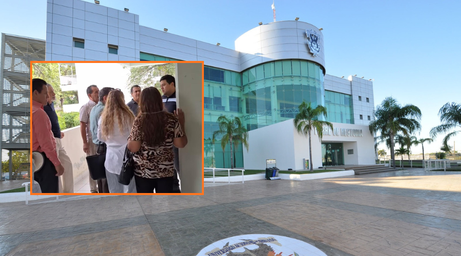 Edificio de la Universidad Autónoma de Sinaloa y en un recuadro personas reunidas