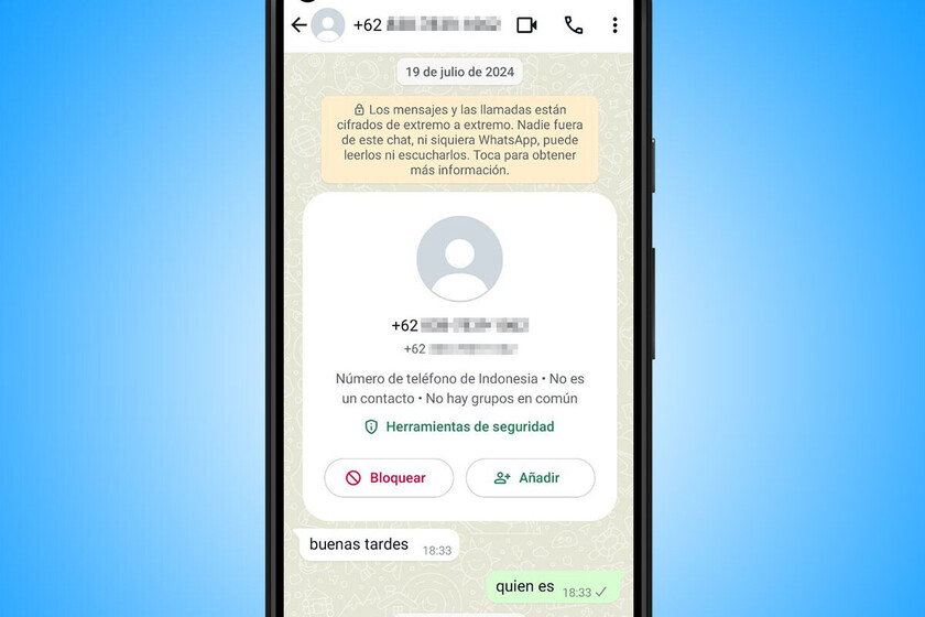 WhatsApp prueba función para identificar números desconocidos
