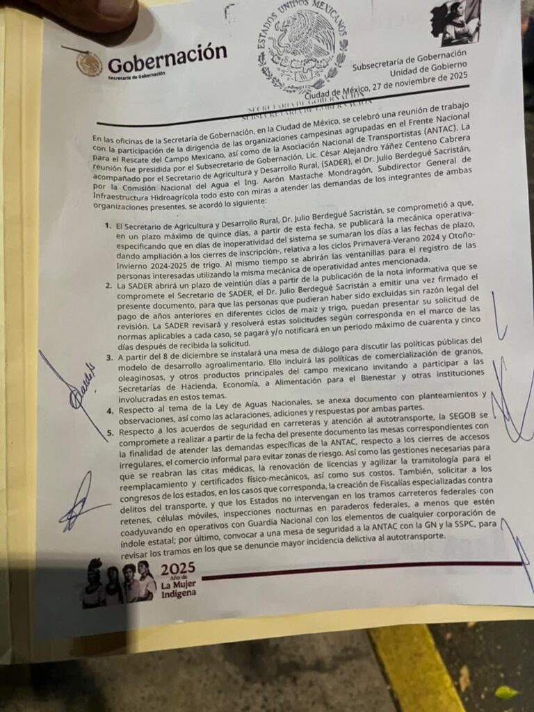 Acuerdo firmado entre productores agrícolas y el gobierno
