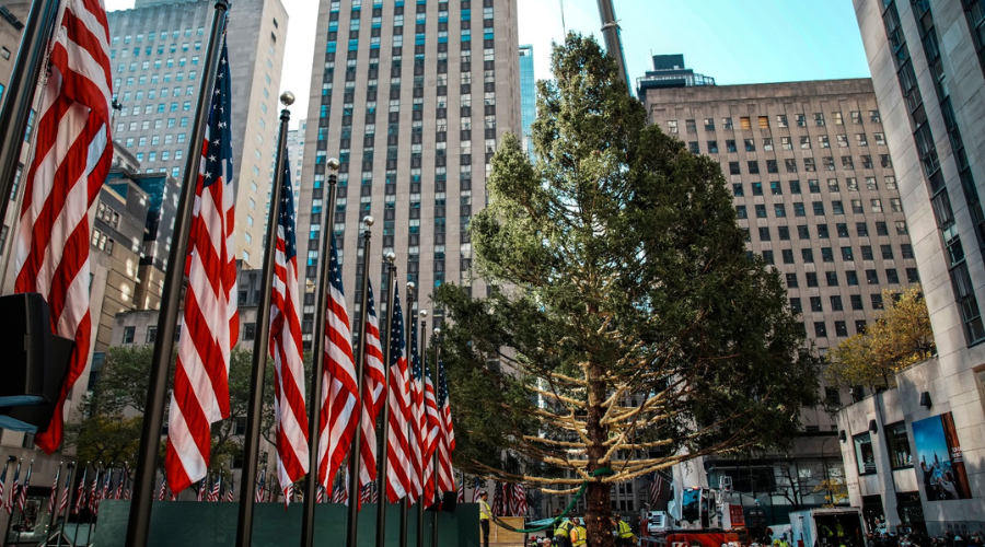 Instalación del árbol navideño del Rockefeller Center