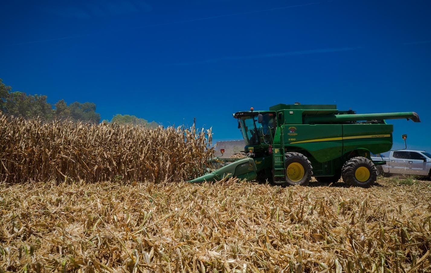Una maquina recogiendo siempre en un campo amarillo