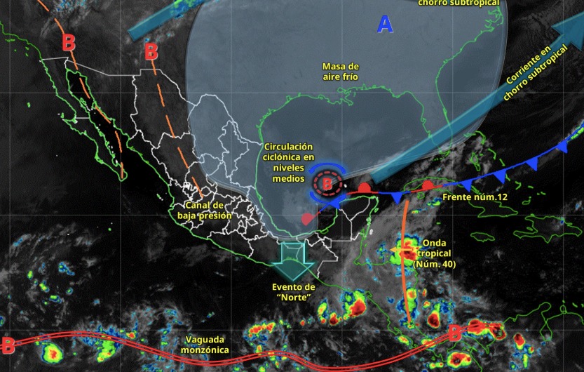 Mapa de sistemas meteorológicos activos hoy martes 4 de noviembre de 2025.