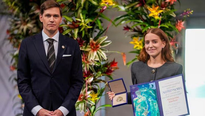 Ana Corina Sosa, recibe el Premio Nobel de la Paz en nombre de su madre, María Corina Machado
