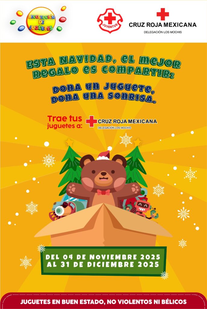 Cruz Roja Los Mochis invita a donar juguetes para niños esta Navidad y Día de Reyes