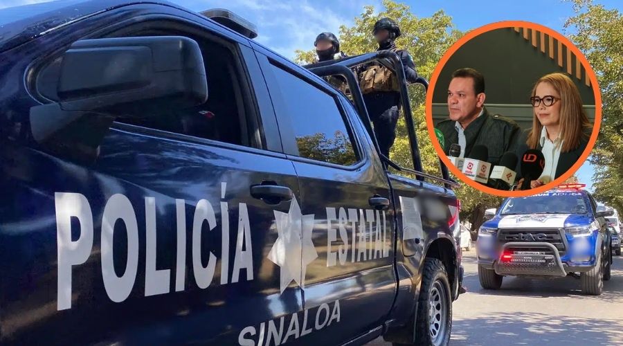 Unidad de la policía estatal junto a dirigentes de Movimiento Ciudadano