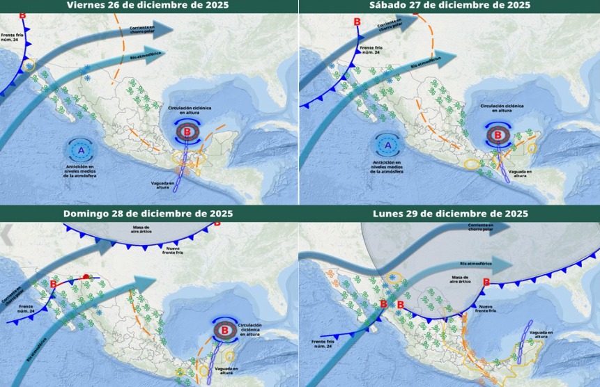 Mapa satelital de México con flechas