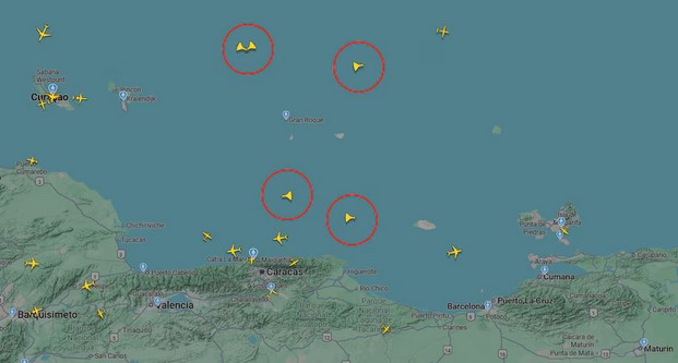 Detectan 5 aviones de combate de Estados Unidos frente a la costa de Venezuela