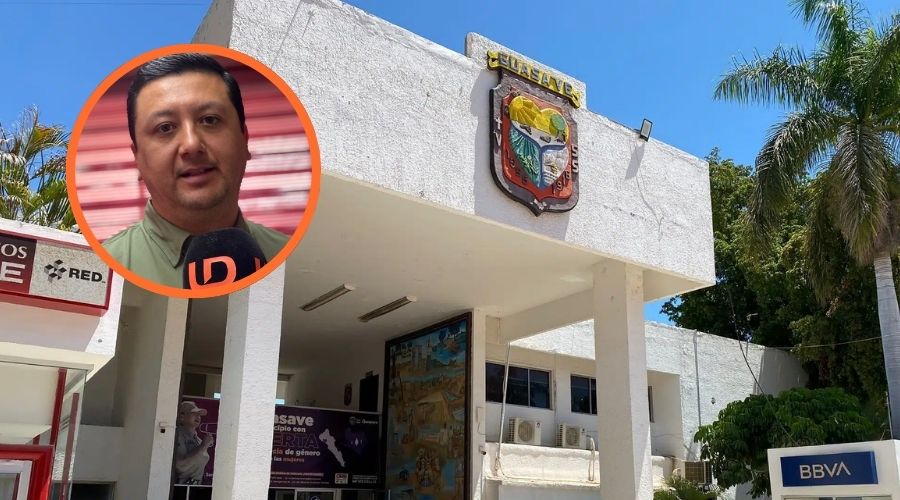 Fachada del ayuntamiento de Guasave junto a el secretario del ayuntamiento