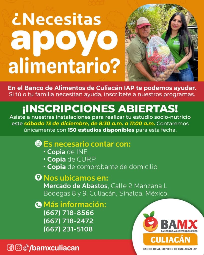 Flyer con colores naranja, rojo y verde e información