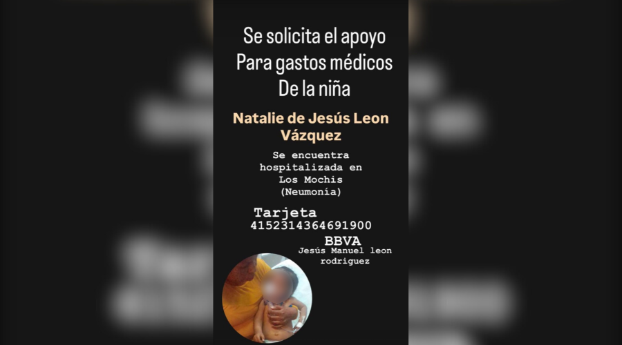 Cuenta bancaria para apoyar en la compra de medicamentos a la bebé Natalie.