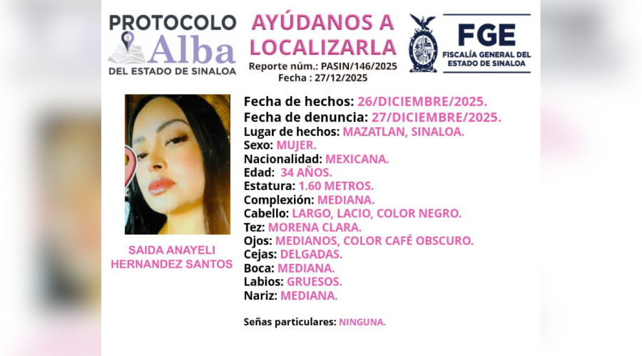 Ficha de búsqueda de Saida Anayeli, joven mujer desaparecida